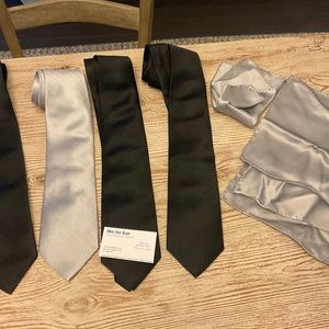 Four formal herringbone ties with matching handkerchiefs.